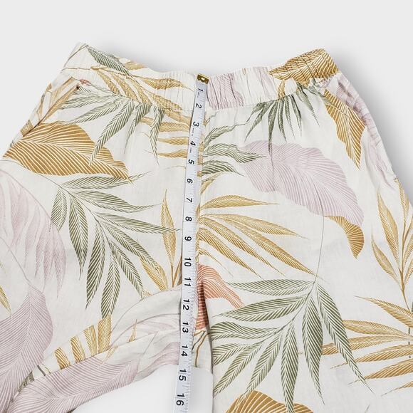 Tahari 100% Linen Pull On Pants Tropical Palm Floral Medium Flowy Wide Leg Crop - Picture 9 of 11